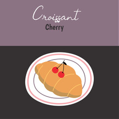 Flat Design Illustration With Croissant Cherry 