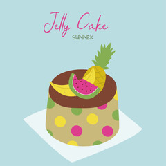 Flat Design Illustration with Jelly Cake Fruits