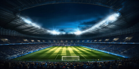 Fototapeta na wymiar arena soccer light stadium green goal world football game sport. Generative AI.