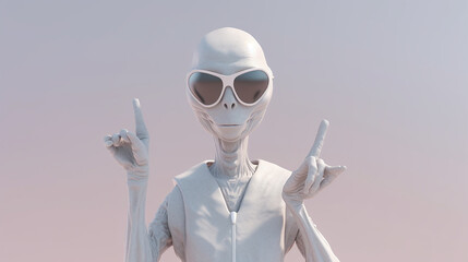 alien showing peace sign, 3d render. ,generative AI