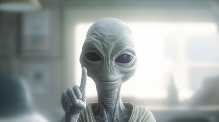 alien showing peace sign, 3d render. ,generative AI