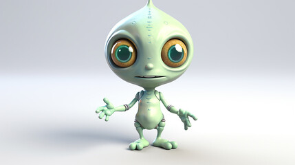 Cute alien showing peace sign, 3d rendef=r ,generative AI