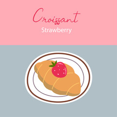 Flat Design Illustration With Croissant Strawberry