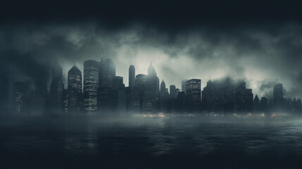 dark and moody new york city at night with fog - 617367707