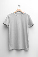 Light grey color mockup on neutral background. Tshirt for your design, front view. Generative AI.
