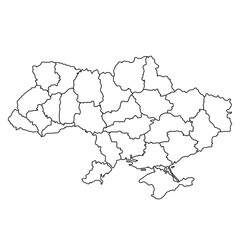 Ukraine map on white background. Isolated contour map with division to region high detailed. Vector illustration.	