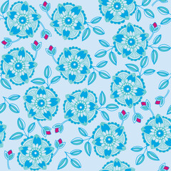 Fototapeta na wymiar Blue flower with pink bud repeat pattern