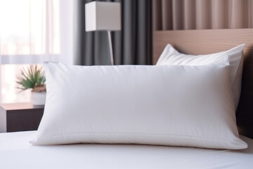  white pillow mockup of a bed in the bedroom. copy space. Generative AI