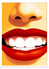 woman fashion illustration kiss toothpaste red lipstick poster teeth lip pop. Generative AI.