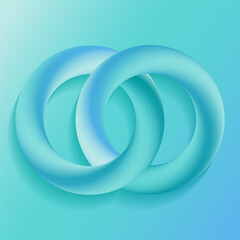 3d abstract gradient wallpaper, background. Two linked rings. Blue circles. Banner, poster. Vector illustration.	