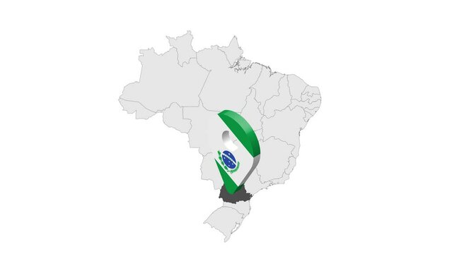 Location State of Parana  on map Brazil. 3d Parana  flag map marker location pin. Map of  Brazil showing different parts. Animated map States of Brazil. 4K.  Video