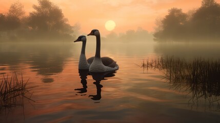 Fototapeta premium swan on sunset