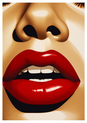 woman lipstick pop poster modern teeth red illustration background lip fashion toothpaste. Generative AI.