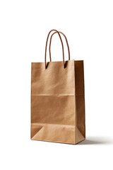 Mockup of paper bag for shopping, gifts and grocery bags on white background. brown kraft paper bag with cord handles. Generative AI