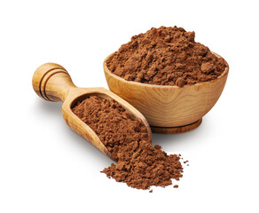 Cacao powder in wooden bowl isolated on white - 617372546