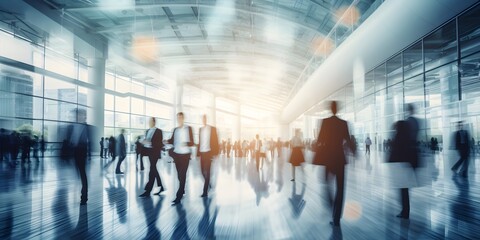 Blurred Business People Walking in airport - Panoramic Motion Blur 