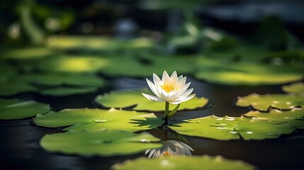 A beautiful pink waterlily or lotus flower in pond generative ai