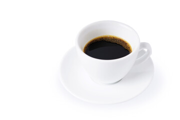 Top view White cup of black coffee