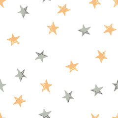Cute stars seamless pattern in doodle style. Constellation wallpaper