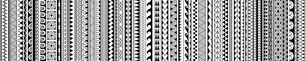 Set of vector ethnic seamless pattern. Ornament bracelet in maori tattoo style. Geometric border african style. Design for home decor, wrapping paper, fabric, carpet, textile, cover - obrazy, fototapety, plakaty