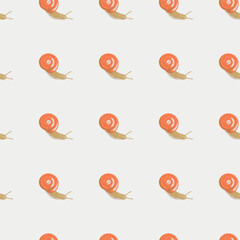 Cute snails seamless pattern. Funny cartoon character wallpaper in doodle style.