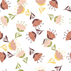 Plakat Contemporary flower seamless pattern. Cute stylized flowers wallpaper. Decorative naive botanical backdrop.