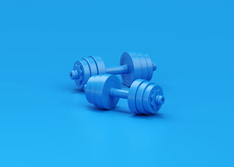 Dumbbell 3d render icon - blue gym equipment, realistic fitness barbell for fit execise accessories