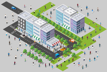 Isometric individual's way of life communication 3D illustration outline