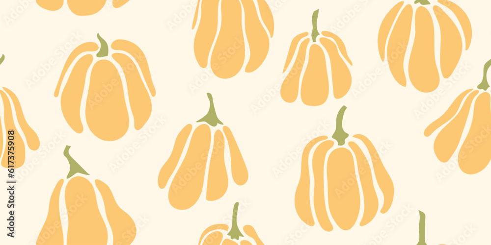 Wall mural seamless pattern with pumpkin silhouettes. matisse style modern pattern. simple style beige autumn b