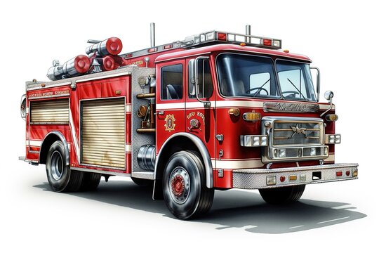 fire truck isolated on white background. Generated by AI.