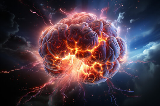 Concept art of a human colorful brain exploding with knowledge,emotins and bursting with creativity Ai generative