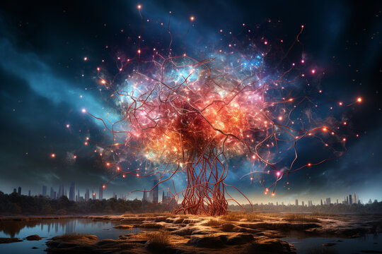 Concept art of a human colorful brain exploding with knowledge,emotins and bursting with creativity Ai generative