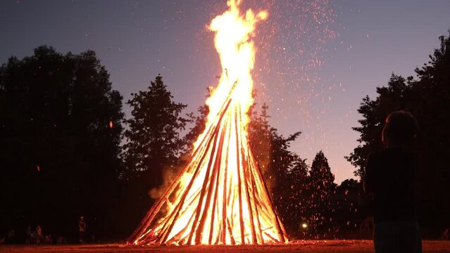 St. John's Fire Johannisfeuer in Oberisling Regensburg, Bavaria