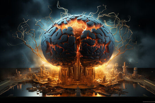 Concept art of a human colorful brain exploding with knowledge,emotins and bursting with creativity Ai generative