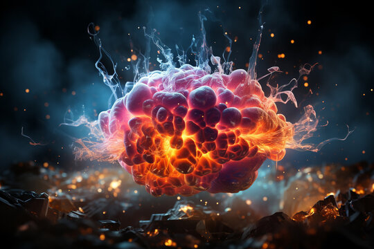 Concept art of a human colorful brain exploding with knowledge,emotins and bursting with creativity Ai generative