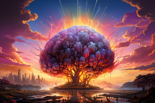Concept art of a human colorful brain exploding with knowledge,emotins and bursting with creativity Ai generative