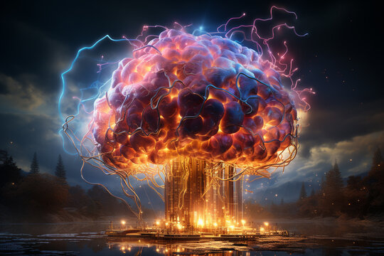 Concept art of a human colorful brain exploding with knowledge,emotins and bursting with creativity Ai generative
