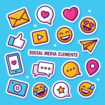 Set of Social Media doodles icon element vector illustrations 