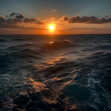 Seascape in the evening, sunset over sea. Nature landscape. generative ai © Yulia