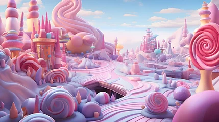 Foto auf Acrylglas Fantasielandschaft Sweet fantasy world illustration. Generative AI