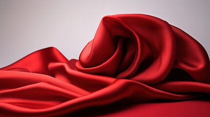 Obraz premium Smooth elegant red fabric cloth on white background generative ai