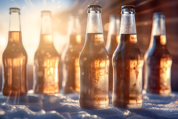 cold beer bottles in snow ai generated art