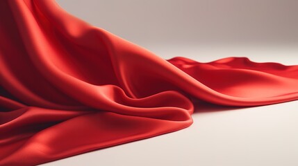 Smooth elegant red fabric cloth on white background generative ai