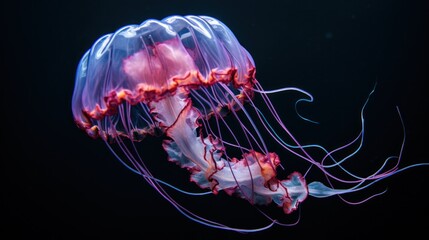 Obraz premium Jelly fish in deep ocean. Illustration AI Generative