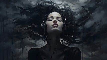 a woman listen to music to escape reality 
