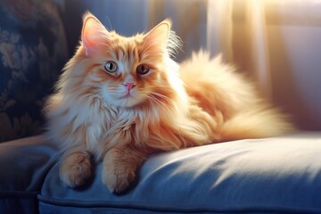 Fototapeta premium Cute cat on sofa. Illustration AI Generative