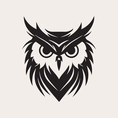 Owl one color vector logo, emblem, icon for company branding. Tattoo art style. Symbol of wisdom and knowledge.