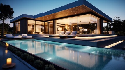 Fototapeta na wymiar Modern villa with pool. Illustration AI Generative.