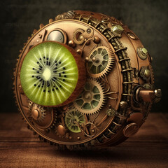  clock background, generative, ai, machine, mechanical, kiwi fruit