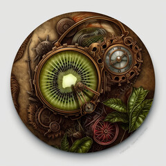 clock background, generative, ai, machine, mechanical, kiwi fruit